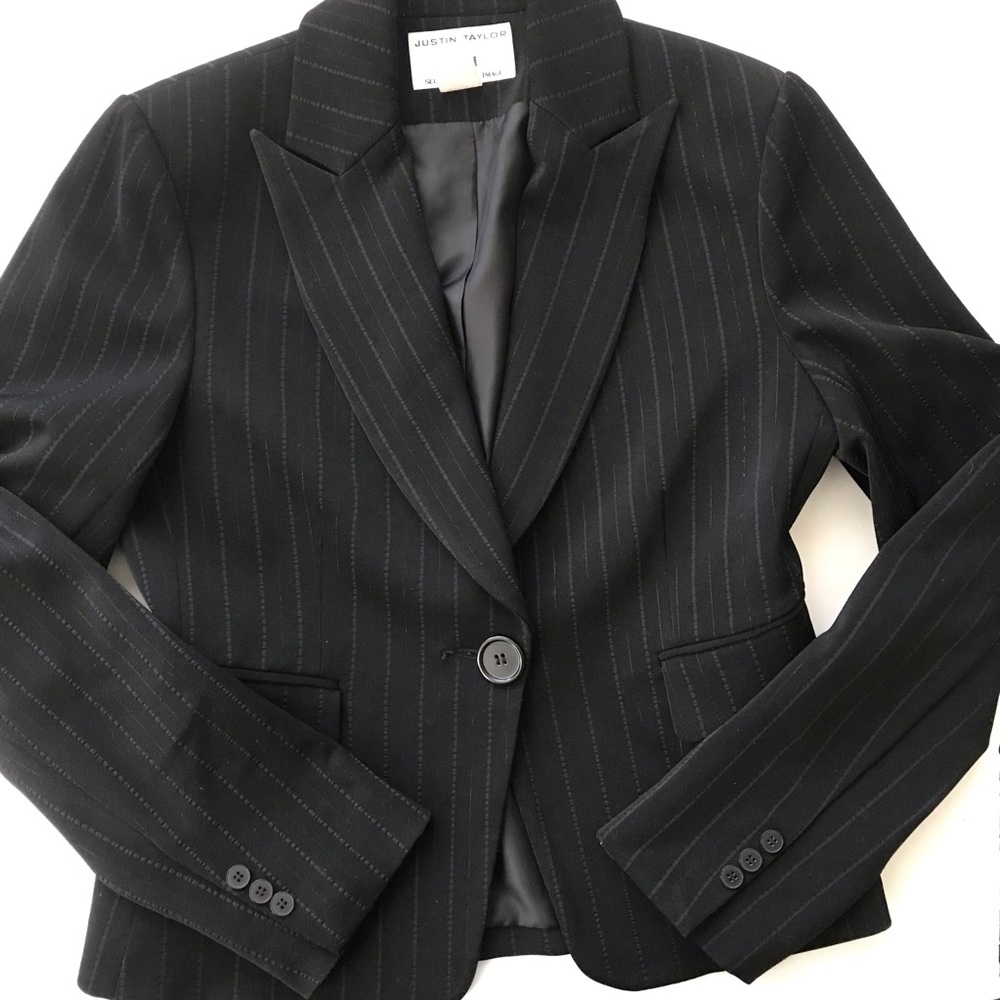 Justin Taylor Black Pinstripe Women's Single-Button Blazer